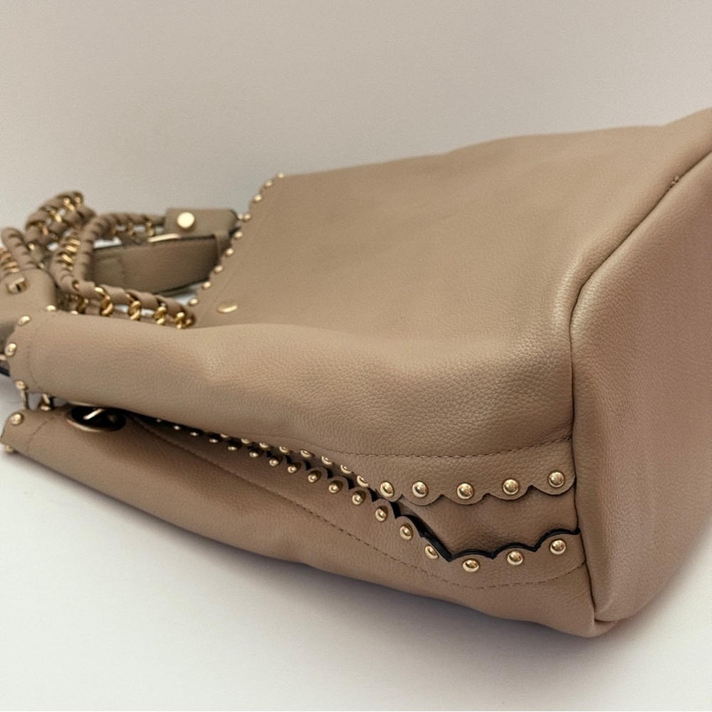 Women’s Tan Studded Shoulder Bag With Rope Style Handle - Picture 5 of 13